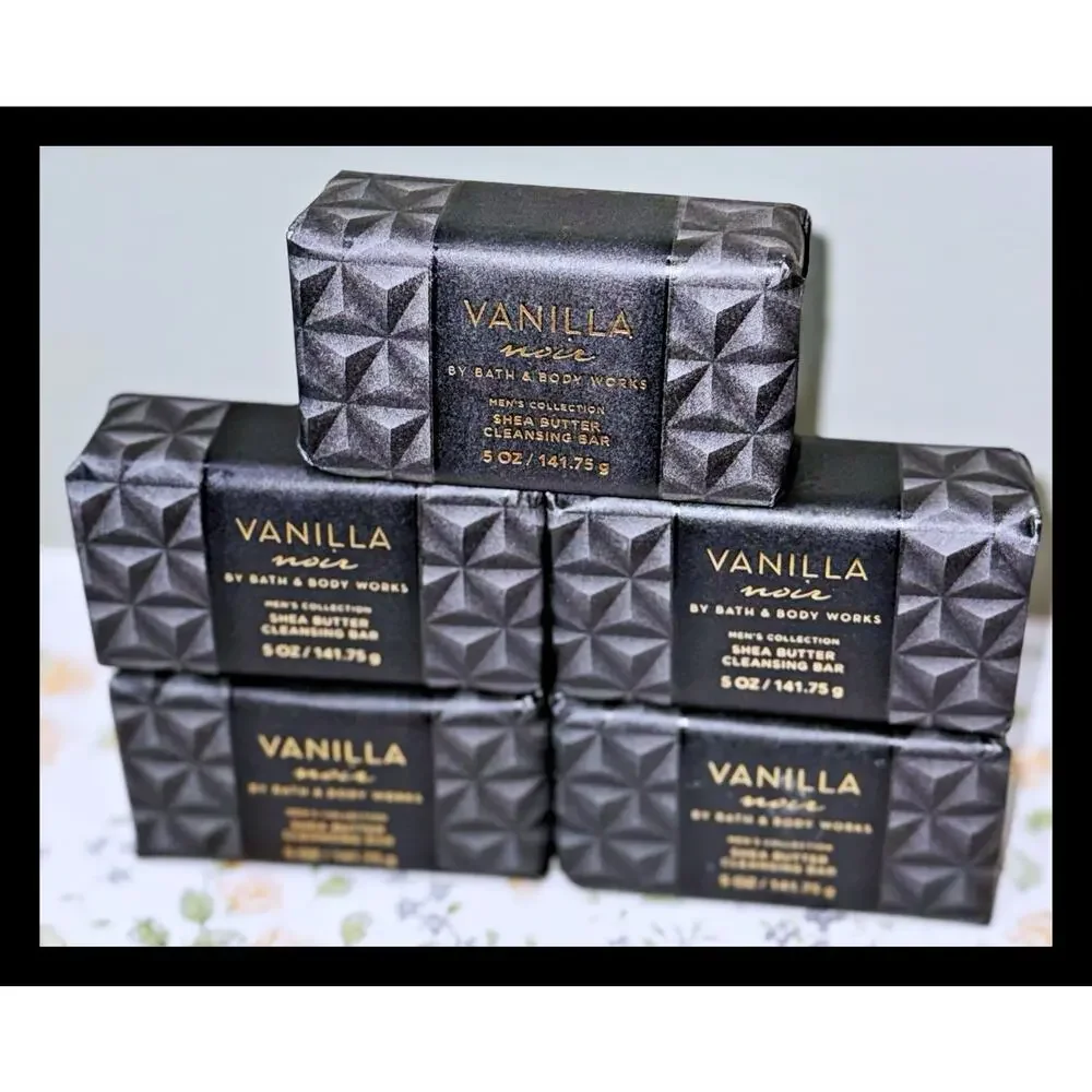 Bath & Body Works 5 oz Men's Vanilla Noir Shea Butter Cleansing Bar Soap x5